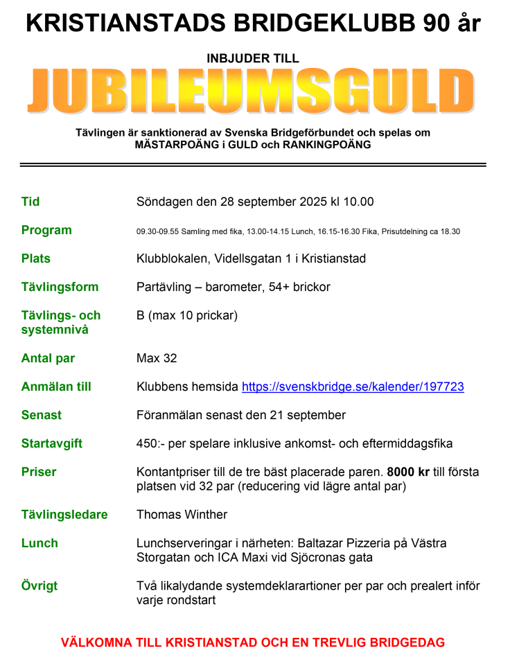 Inbjudan KBK jubileumsguld